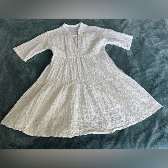 MNG Mango Eyelet Embroidered White Cotton Dress Size 2 Resort Boho Maternity - Picture 1 of 9
